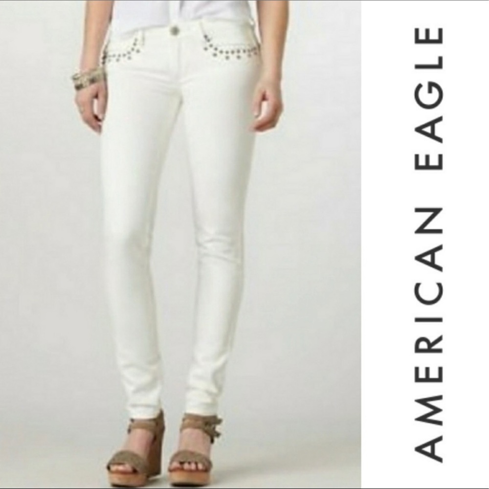White studded skinny jeans